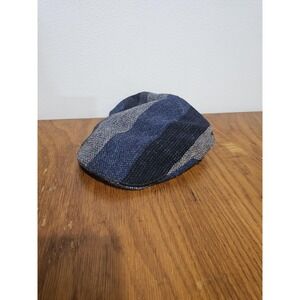 Hanna Hats Hat Flat Cap Fitted Mens Medium Blue Stripe Irish Tweed Wool Ireland